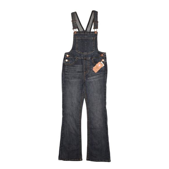 HIPPIE GIRL NEW $40 Flare‎ Leg Denim Overalls Dark Wash Adjustable Girl's 8 - Picture 1 of 4